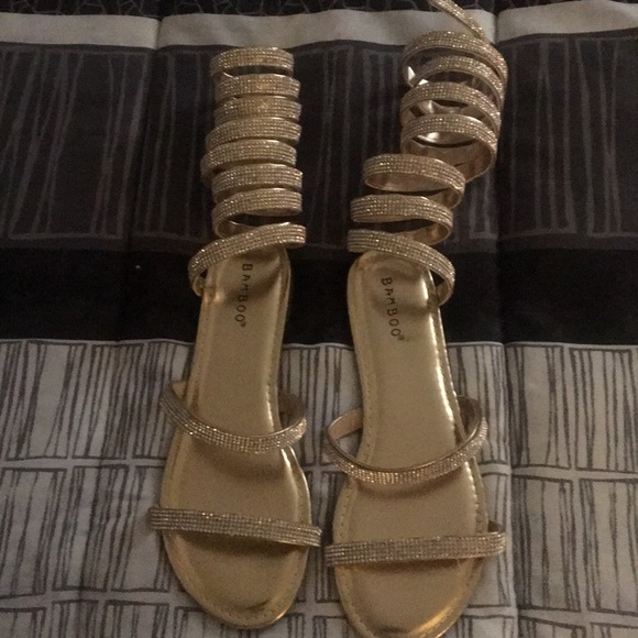 gold rhinestone gladiator sandals